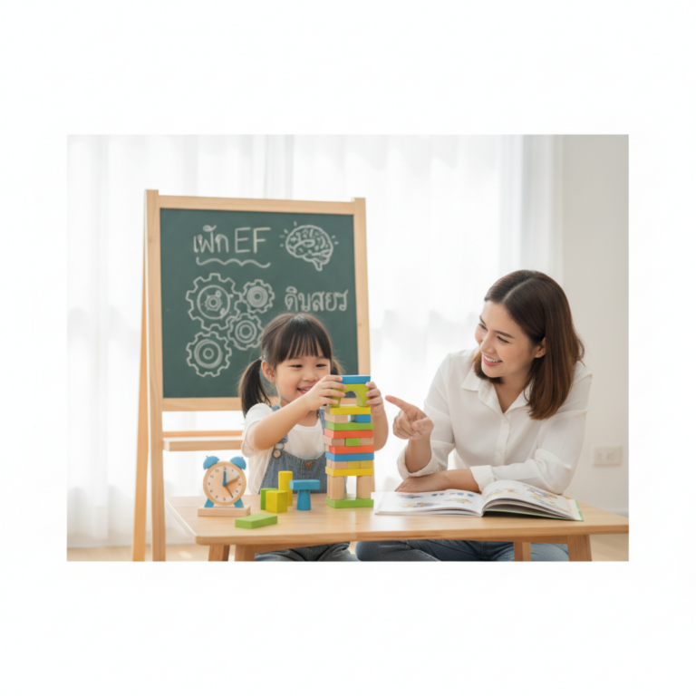 Create a professional blog featured image for a educational blog article titled: "กิจวัตรเล็ก ๆ ก็ฝึก EF ได้: จุดเริ่มต้