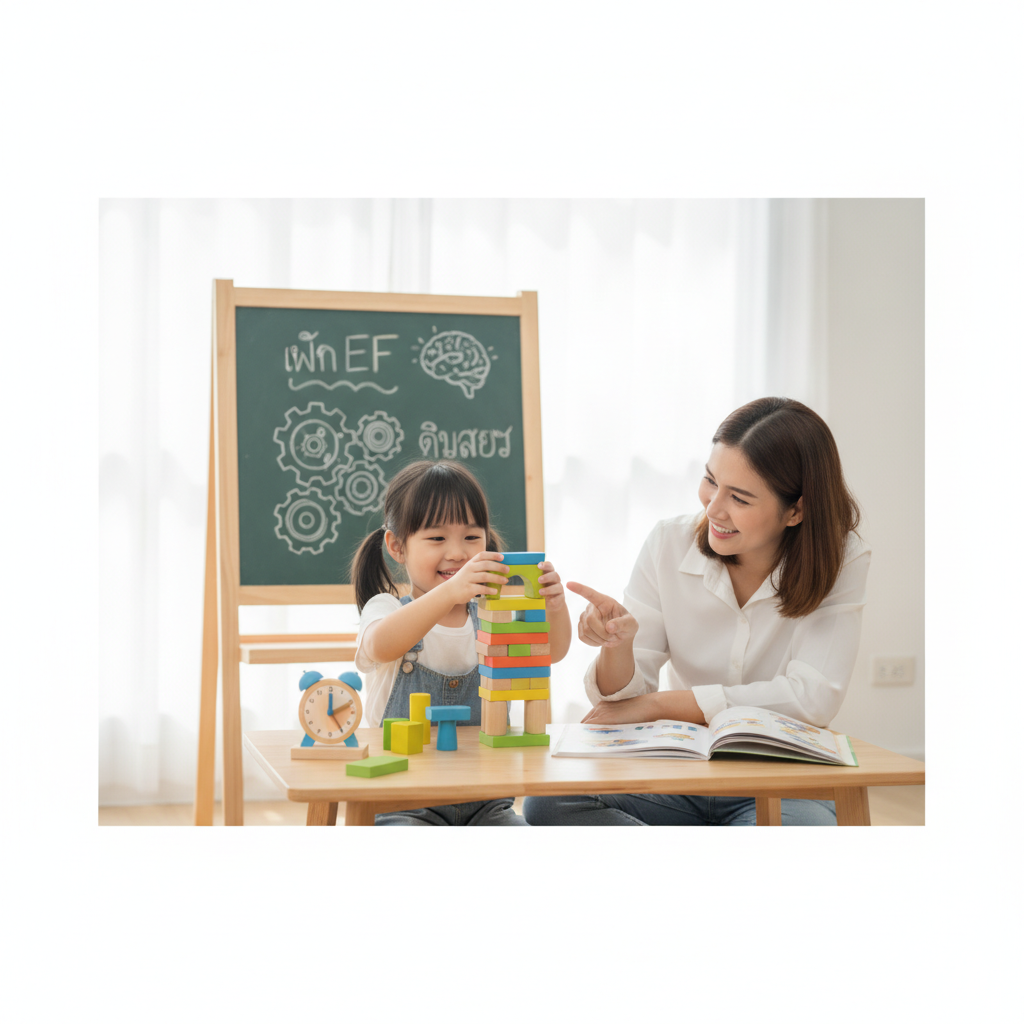Create a professional blog featured image for a educational blog article titled: "กิจวัตรเล็ก ๆ ก็ฝึก EF ได้: จุดเริ่มต้